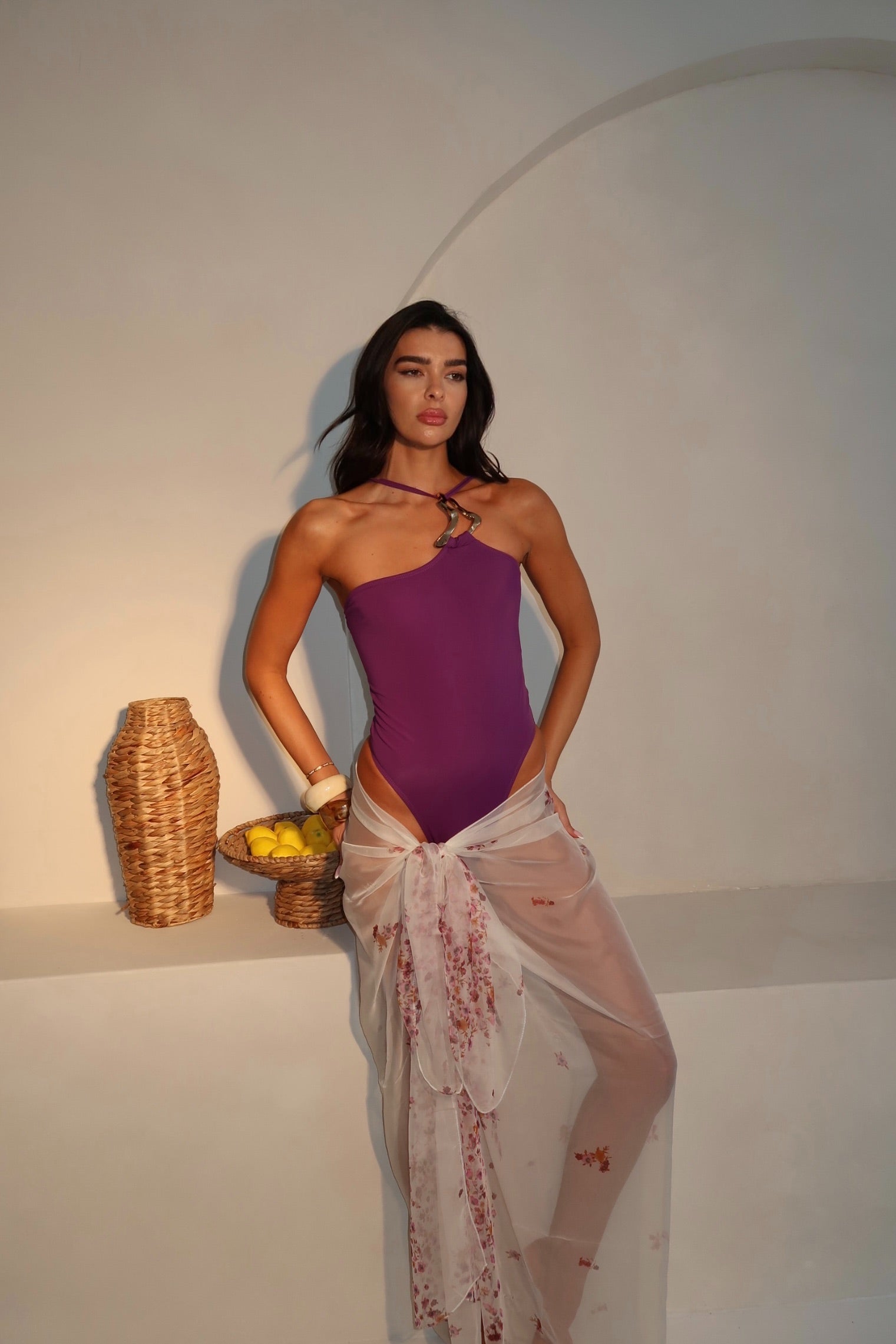 White & Pink Flower Detail Printed Chiffon Beach Scarf