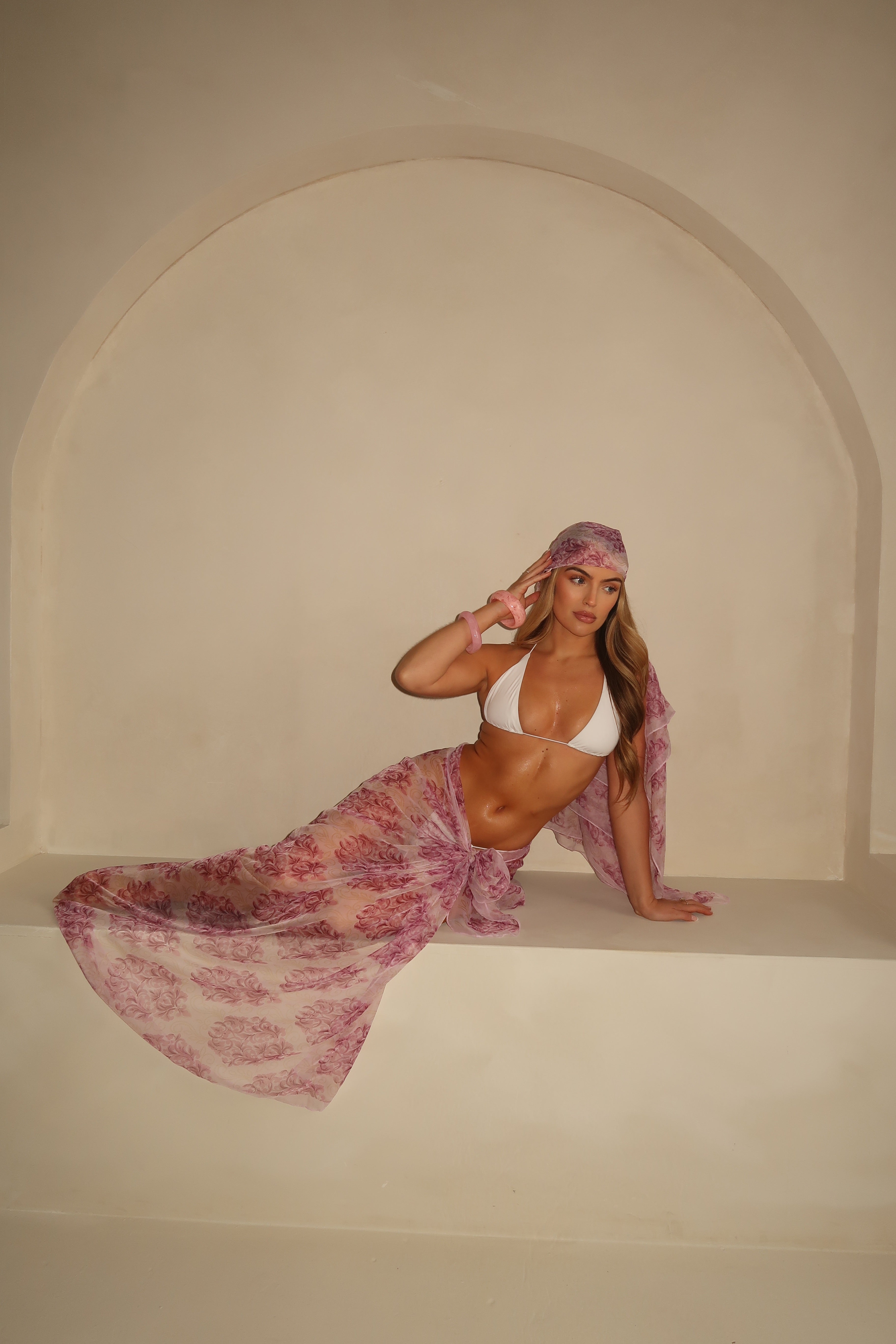 Pink Patterned Chiffon Beach Scarf