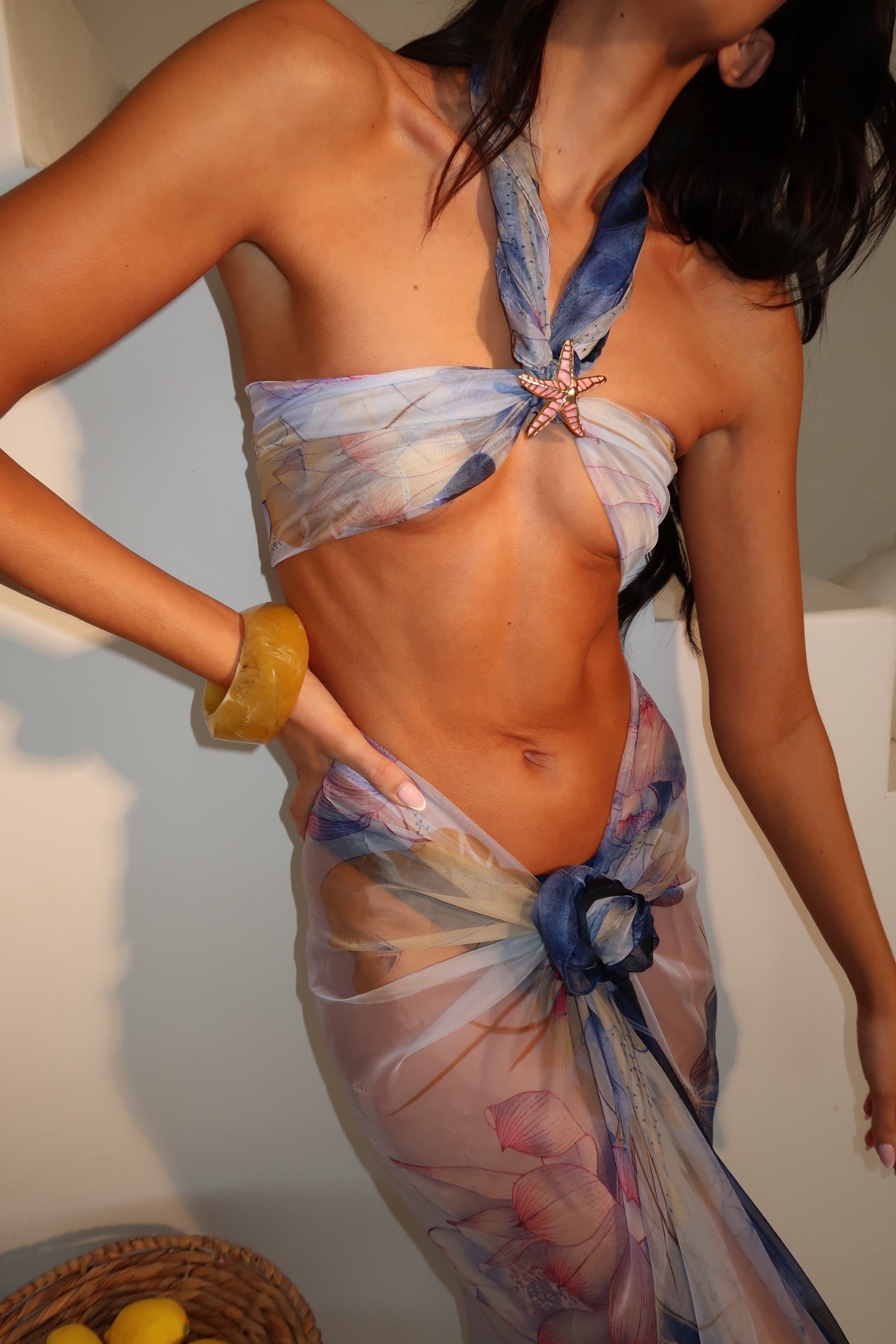 Dark Blue & Pink Printed Chiffon Beach Scarf