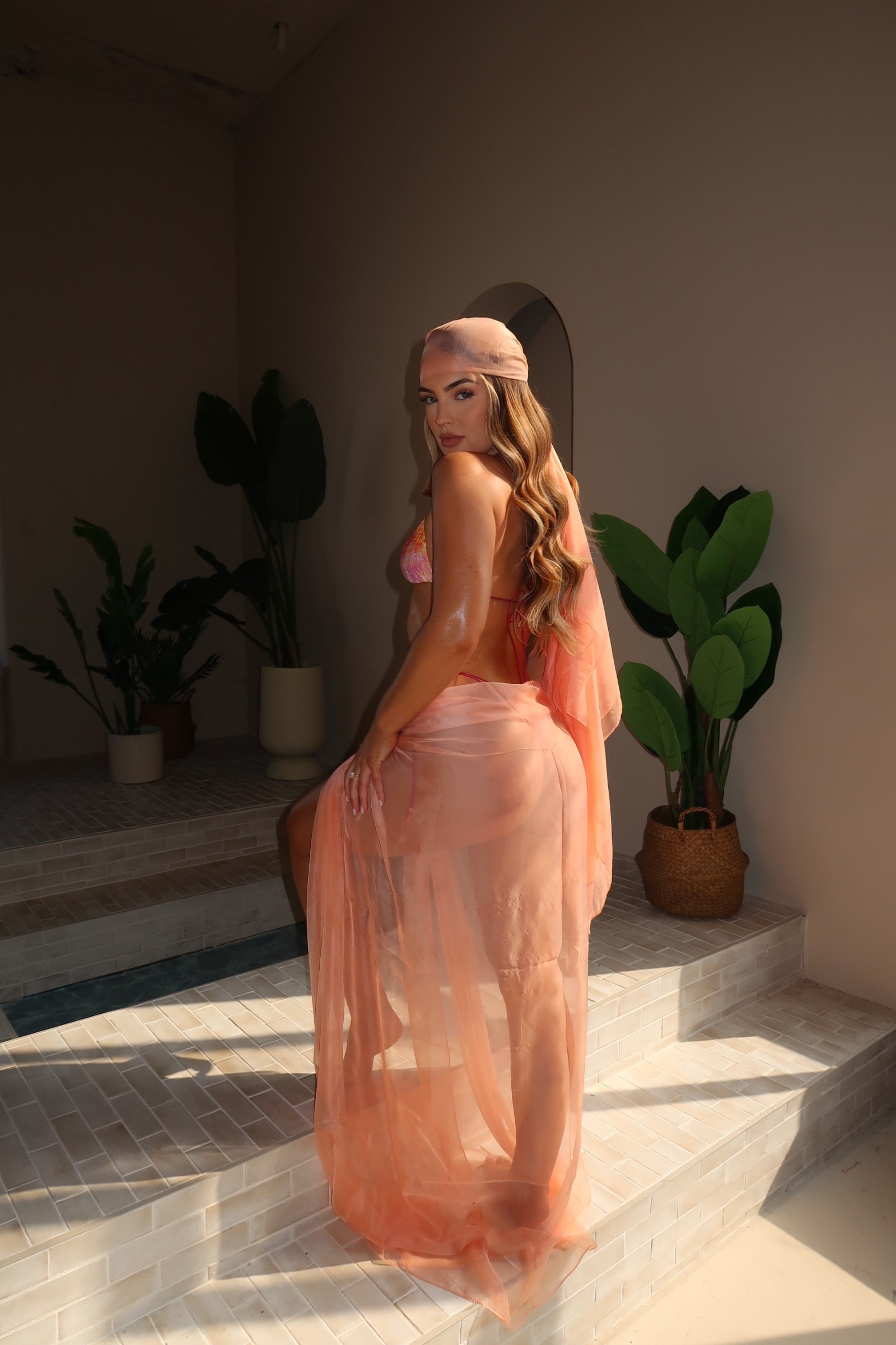 PEACH CHIFFON BEACH SCARF