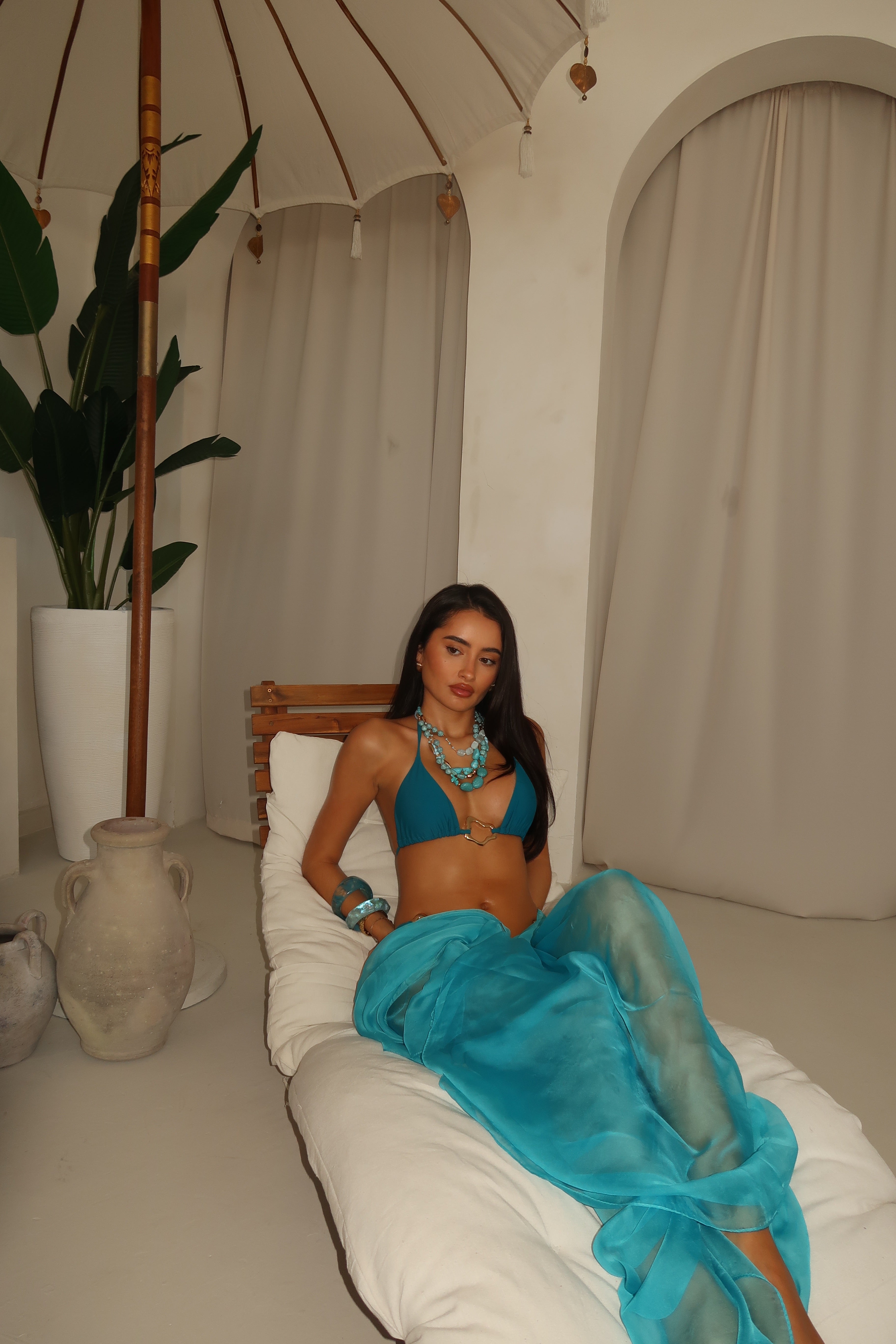 DEEP BLUE CHIFFON BEACH SCARF