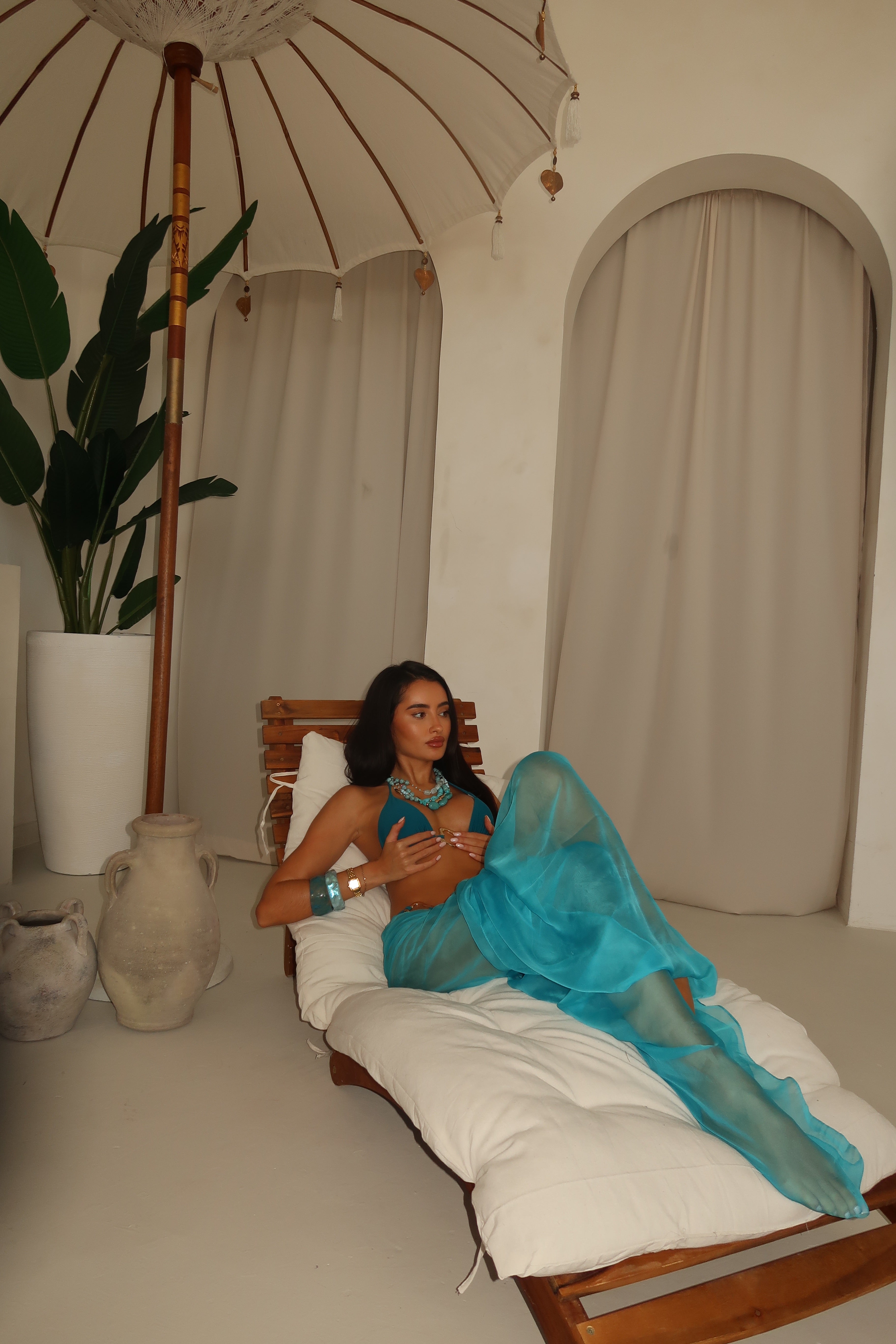 DEEP BLUE CHIFFON BEACH SCARF