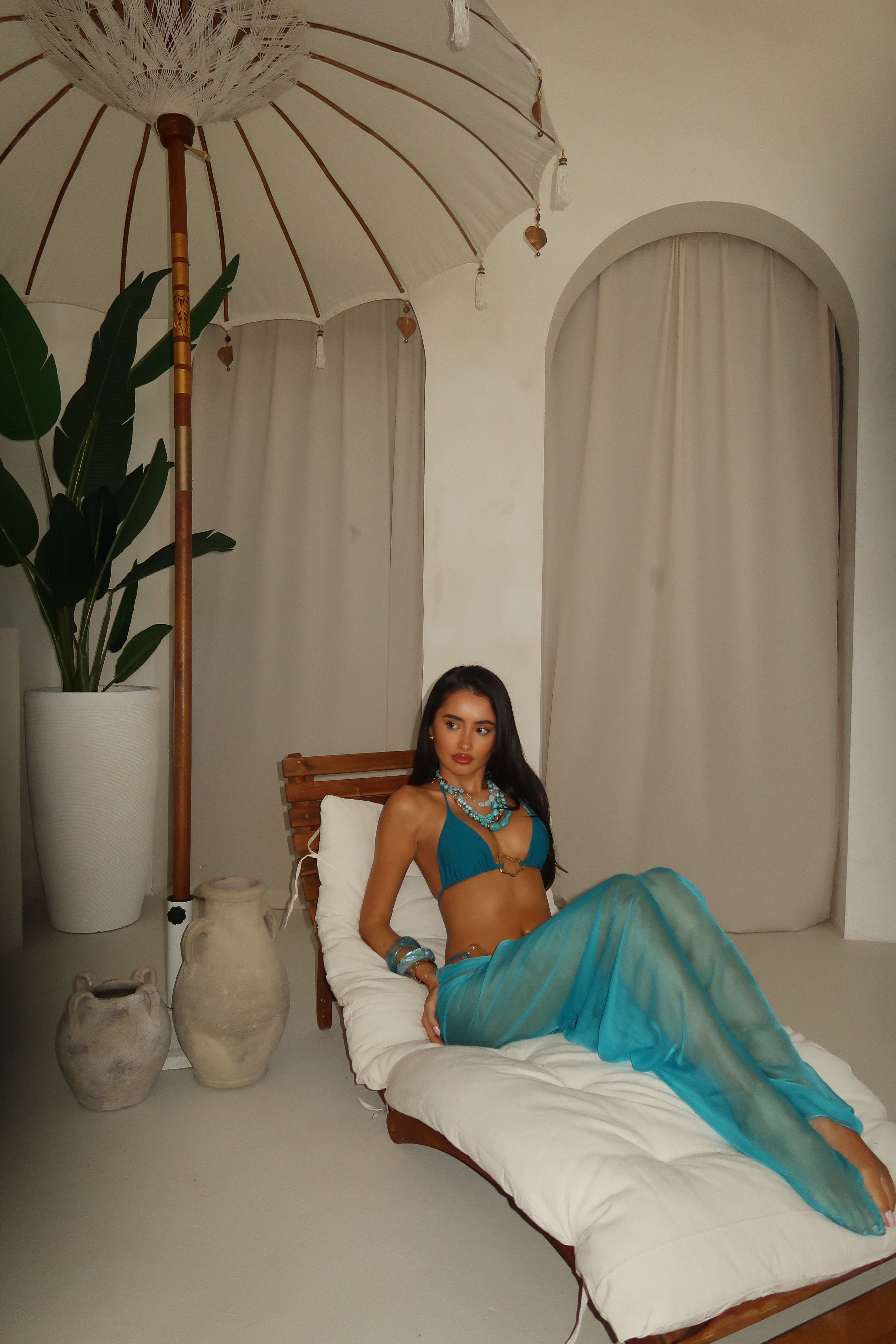 DEEP BLUE CHIFFON BEACH SCARF