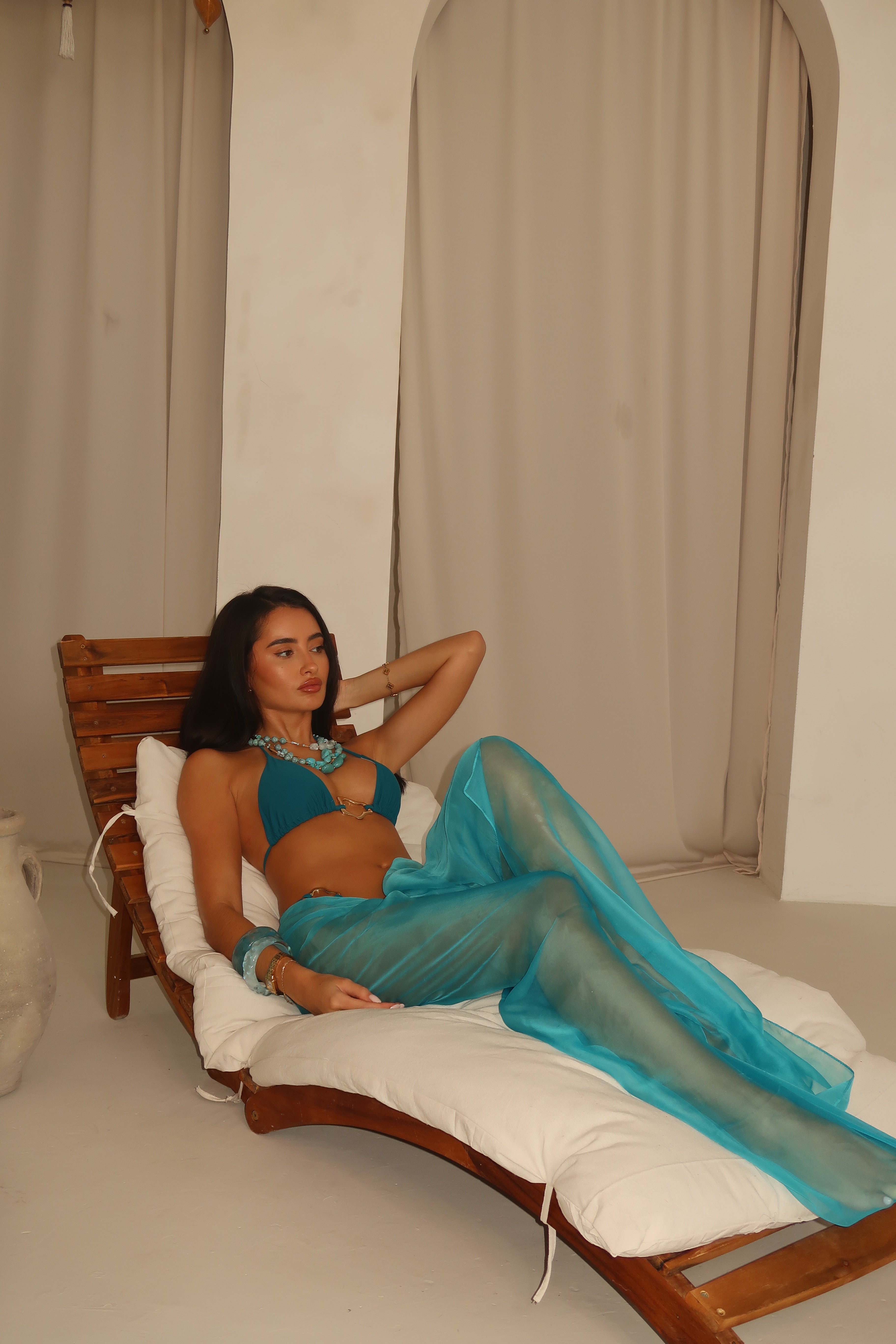 DEEP BLUE CHIFFON BEACH SCARF