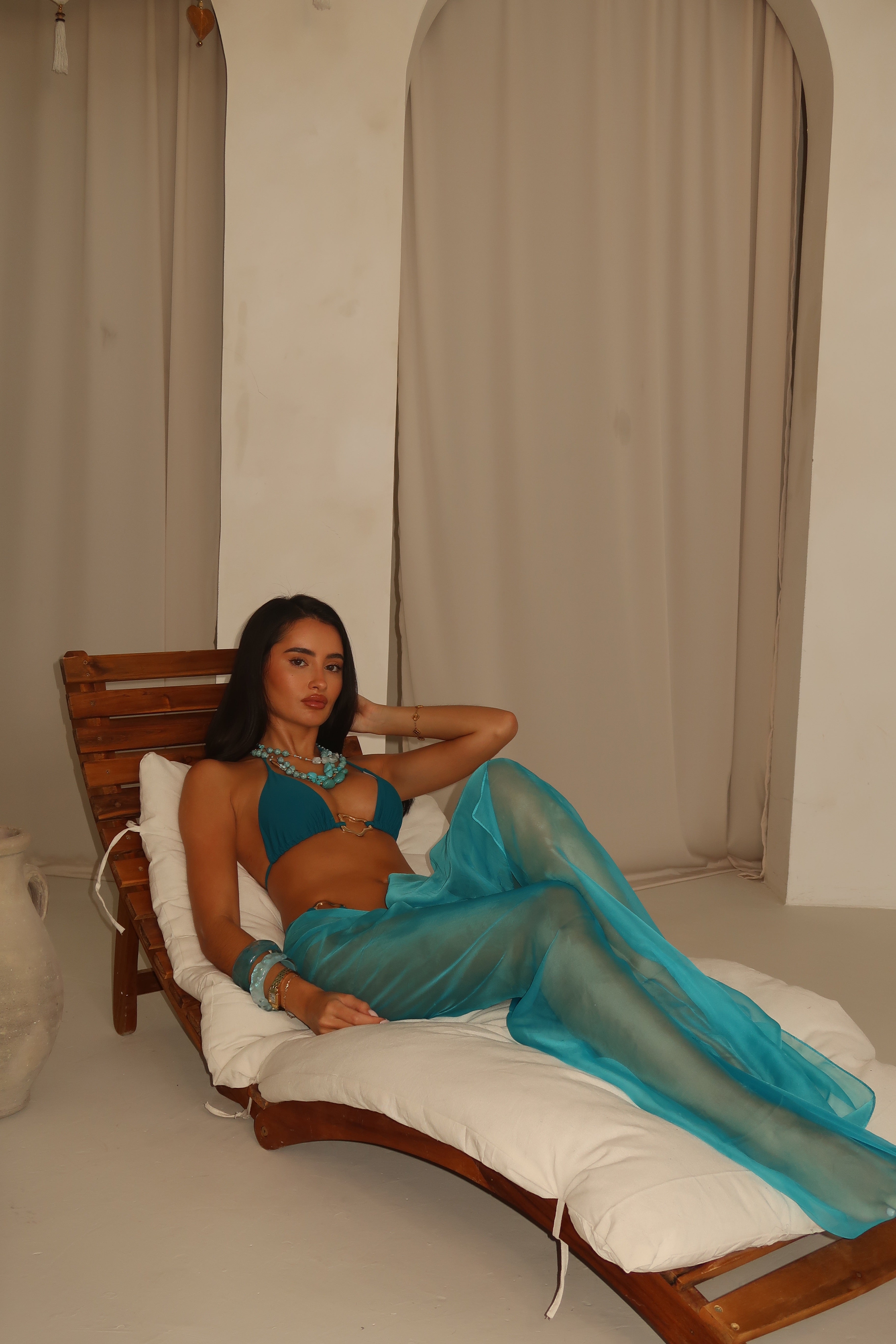 DEEP BLUE CHIFFON BEACH SCARF