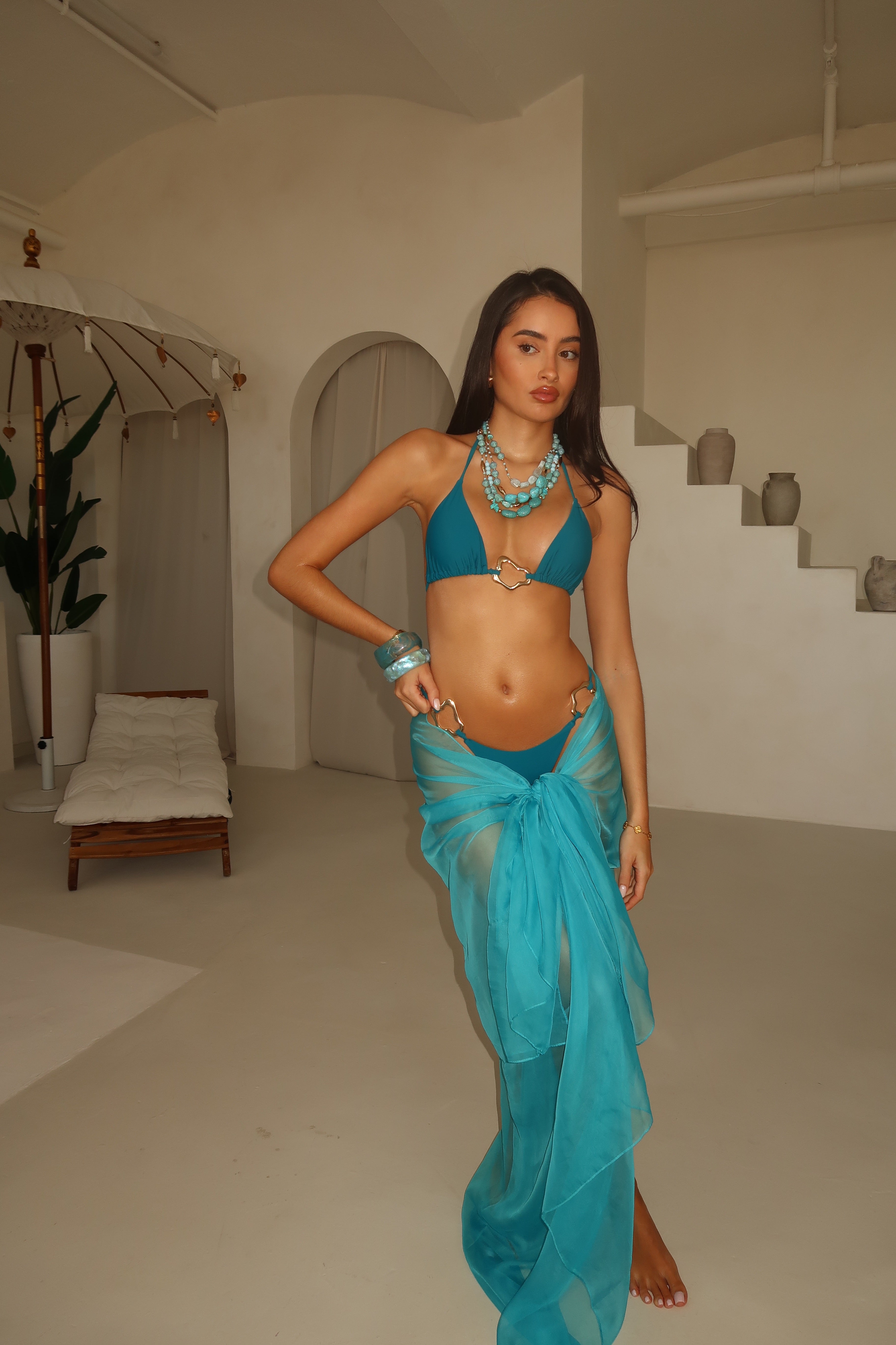 DEEP BLUE CHIFFON BEACH SCARF